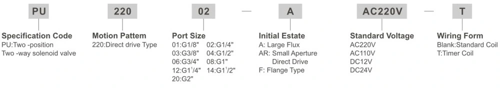 PU220 Series Normal Close Direct Type Fluid Solenoid Valve with Exactly Timer